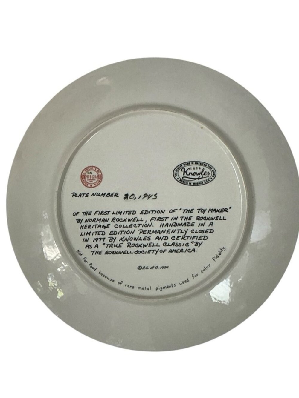 Toymaker Vintage Plate Norman Rockwell Hand Made in USA 1977 Porcelain 8.25” - Picture 7 of 16